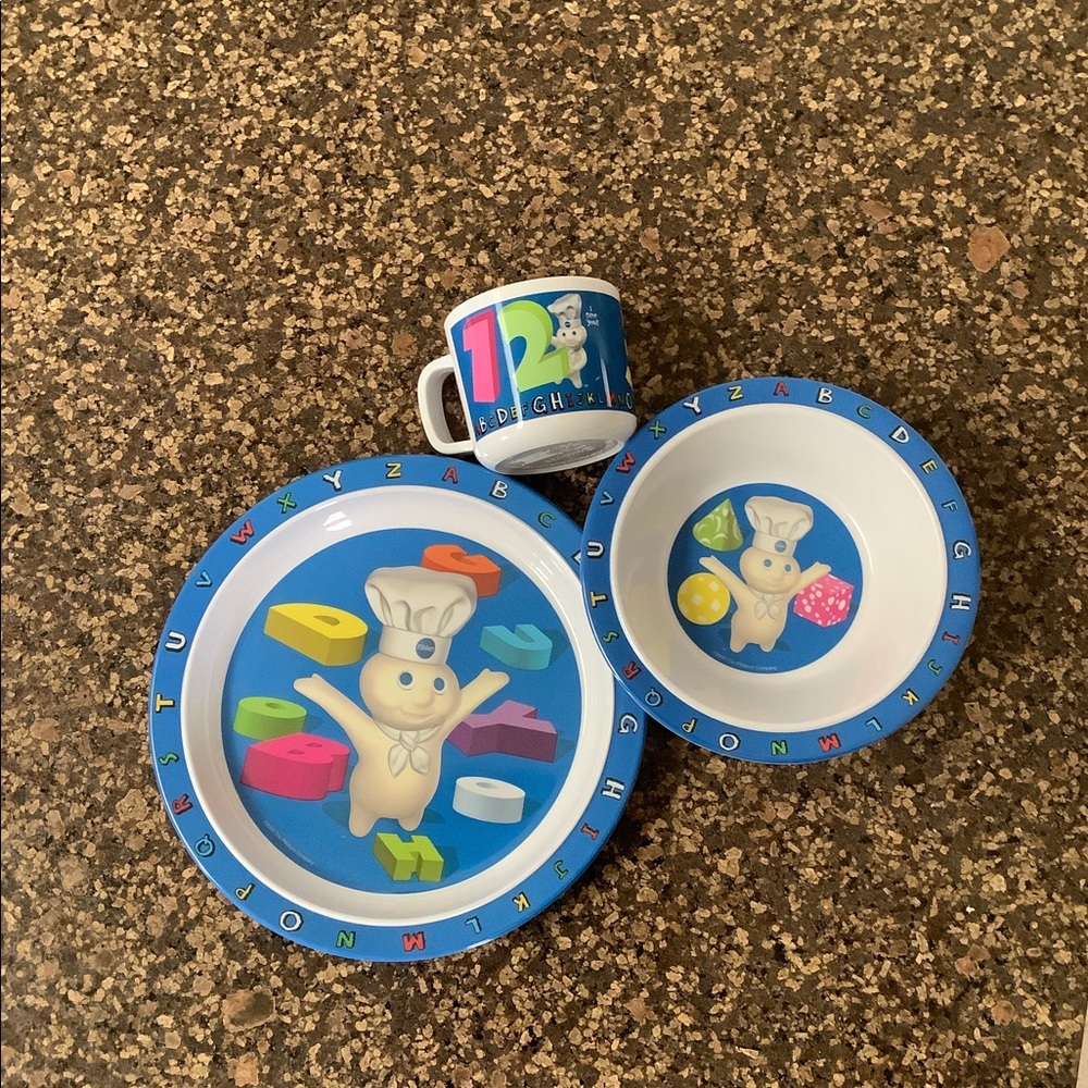 New Vintage Rare Pillsbury Doughboy 3 pc. Child's Dish Set Plate Bowl Cup 2000